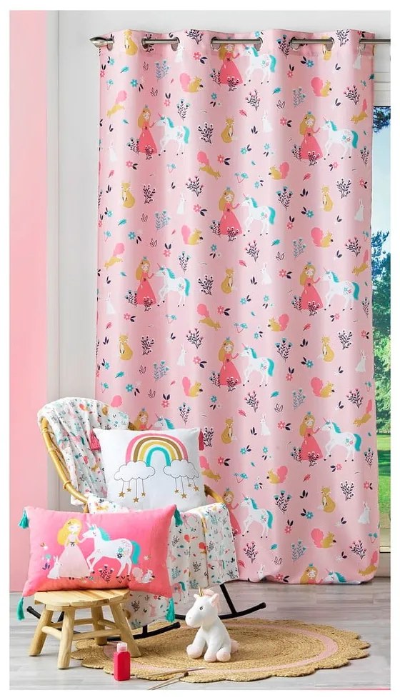 Draperie roz 140x260 cm Princesse Licorne – douceur d'intérieur