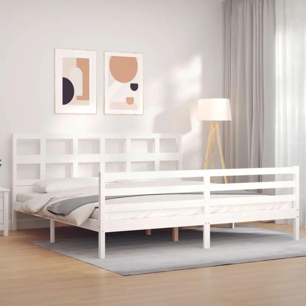 3194847 vidaXL Cadru de pat cu tăblie Super King Size, alb, lemn masiv
