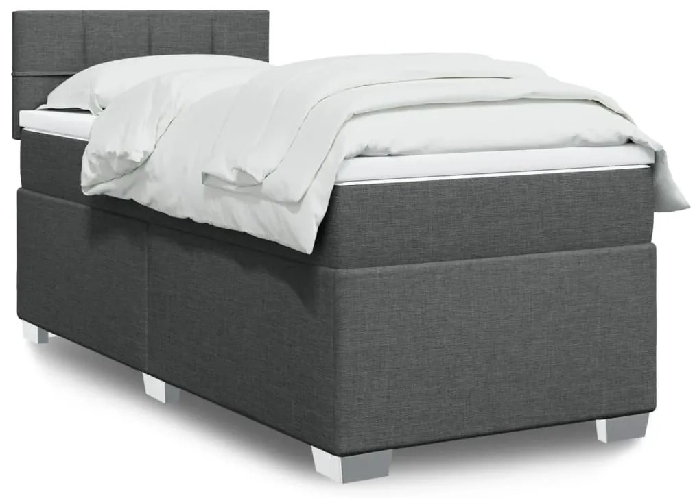 vidaXL Pat box spring cu saltea, gri închis, 100x200 cm, textil