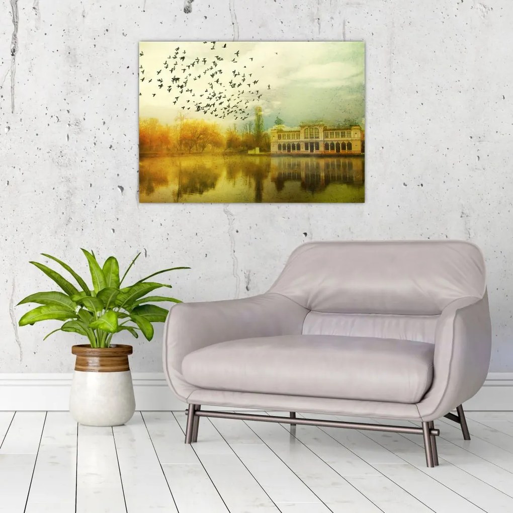 Tablou pe sticlă peisajului pictat cu sediul (70x50 cm)