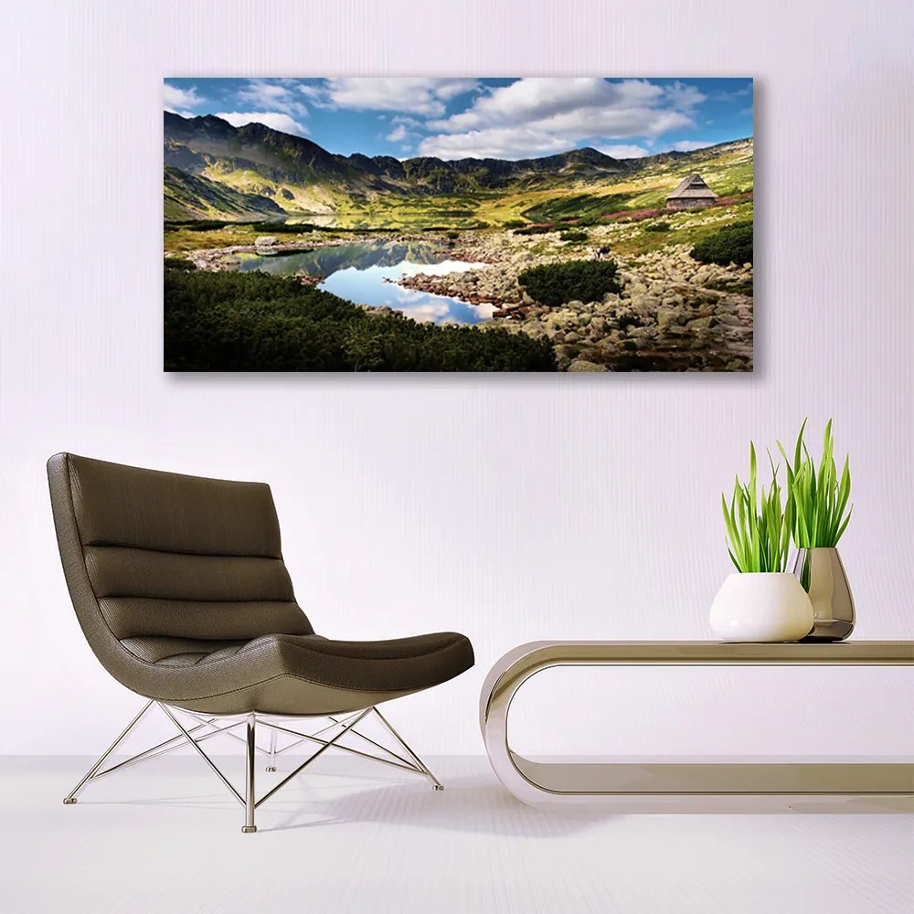 Tablou pe panza canvas Mountain Lake Peisaj Gri Verde Albastru