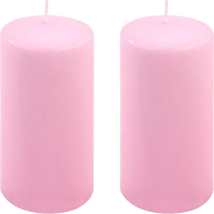 Set de lumânări pilon, 15 cm, Ø 7,5 cm, roz, 2 bucăți