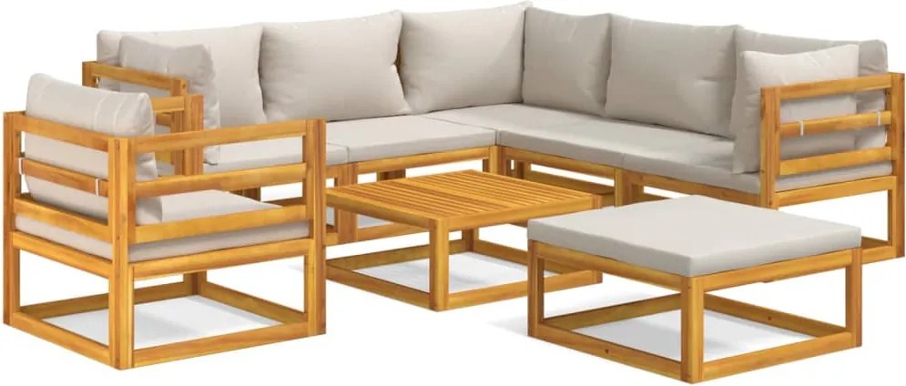 vidaXL Set mobilier grădină cu perne gri deschis, 8 piese, lemn masiv
