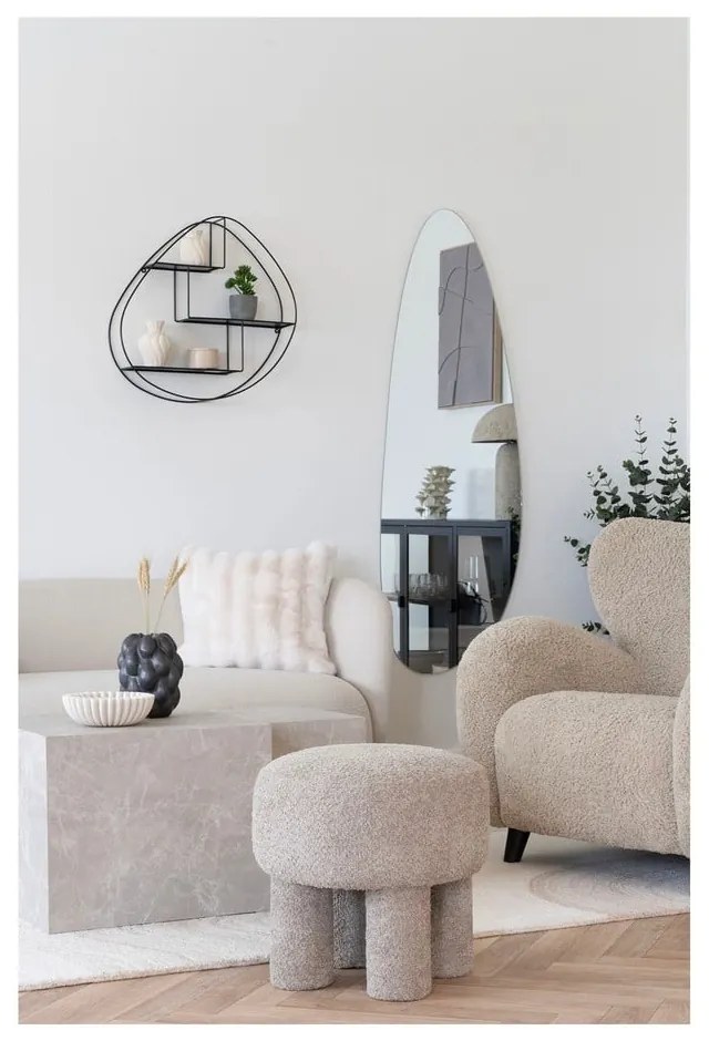 Taburet gri deschis cu tapițerie din țesătură bouclé Perth – House Nordic