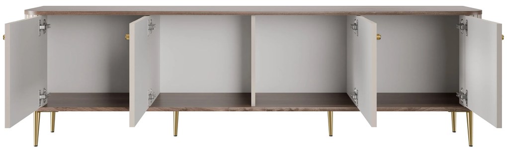 Comodă TV Vesper 4D 187 cm - cașmir / nuc / picioare aurii