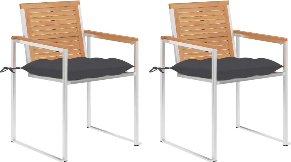 vidaXL Scaune de grădină cu perne, 2 buc., lemn masiv de tec și oțel