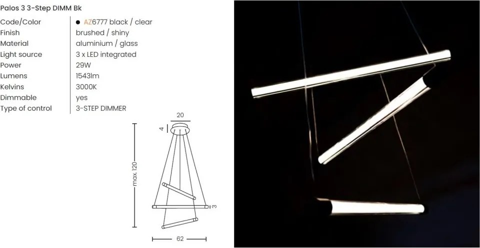 Lustra LED design modern Palos 3 3-Step DIMM Bk
