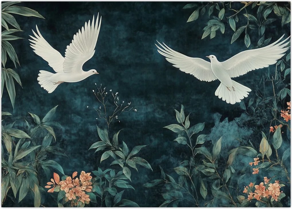 Tablou pe sticlă - Două porumbei (70x50 cm)