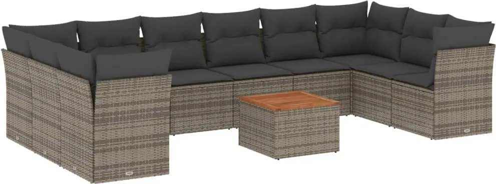 vidaXL Set canapele de grădină cu perne, 11 piese, gri, poliratan