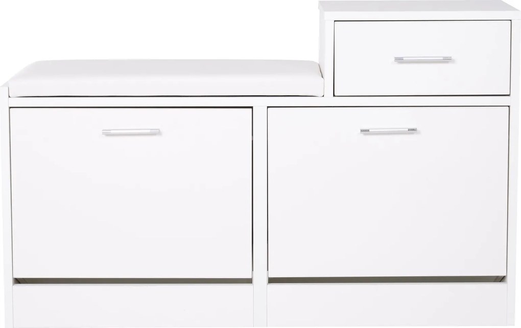 HOMCOM Dulap Pantofi cu Scaun Căptușit, 6 Perechi, 94.5x57x30cm, Lemn Granulat, Alb | Aosom Romania