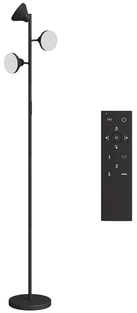 HOMCOM Lampă de Podea cu 3 Capete Reglabile Independent Φ25x170 cm Negru | Aosom Romania