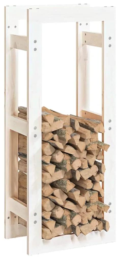 Rastel pentru lemne de foc, alb, 41x25x100 cm, lemn masiv pin Alb, 41 x 25 x 100 cm
