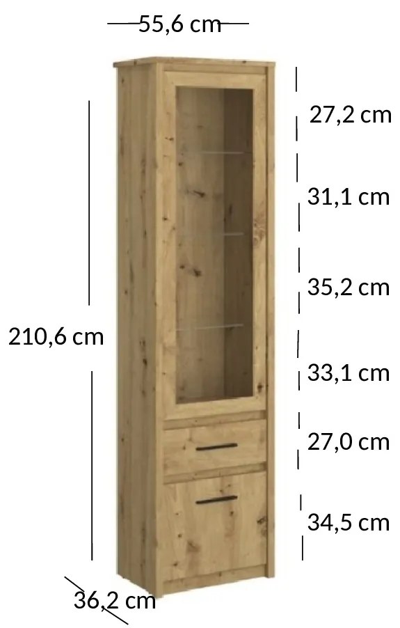 Vitrină Andra 1D1W1S (Stejar artisan). 1052730