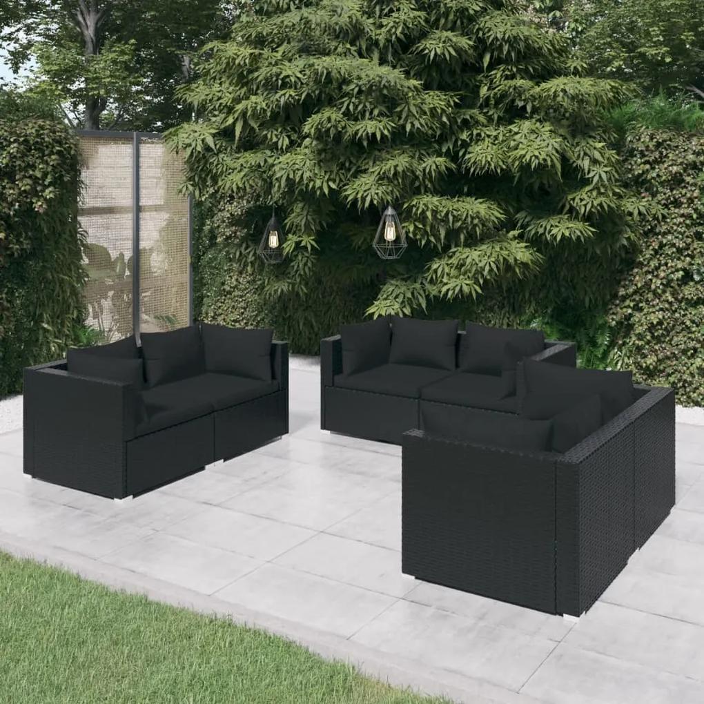 3102296 vidaXL Set mobilier de grădină cu perne, 6 piese, negru, poliratan