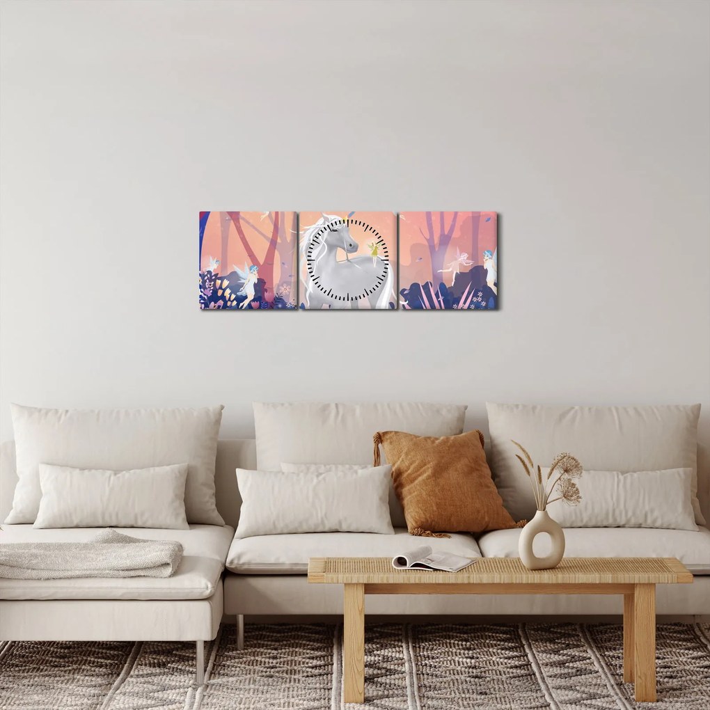 Tablou - Unicorn în pădurea fermecată (cu ceas) (90x30 cm)