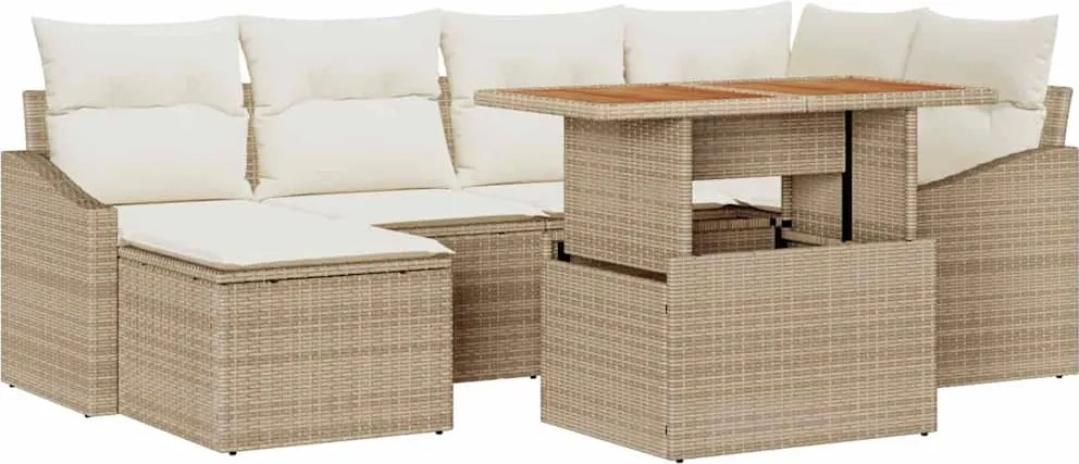 vidaXL Set de canapele pentru grădină 7 pcs Bej Rattan poli