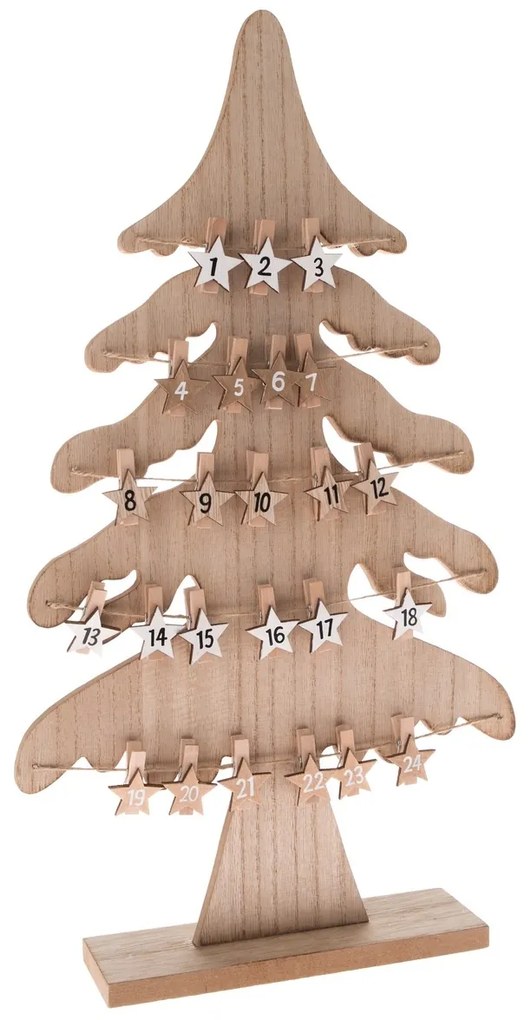 Calendar de Advent din lemn, copac maro, 26,5 x47,2 cm