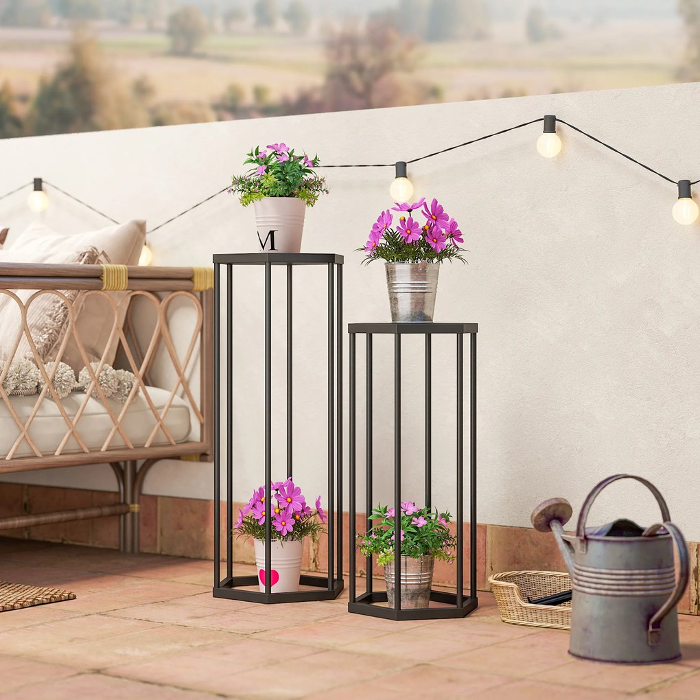 Outsunny set de 2 suporturi pentru plante pentru interior și exterior, suporturi hexagonale din metal pentru ghivece pentru grădină, terasă, balcon | Aosom Romania