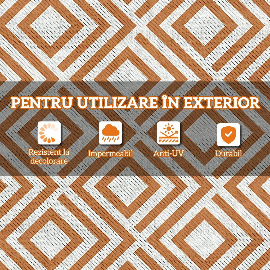 Outsunny Covor de Exterior pentru Balcon și Terasă, Rezistent la Raze UV, 182x274 cm, Maro și Alb | Aosom Romania