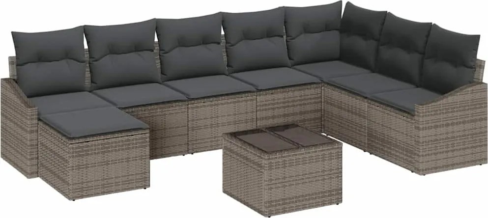 vidaXL Set de canapea cu pernă 9 pcs Gri poliratan