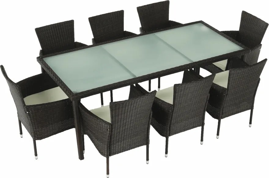 Set gradina MENIBOR, maro/bej, ratan artificial/sticla temperata/otel,