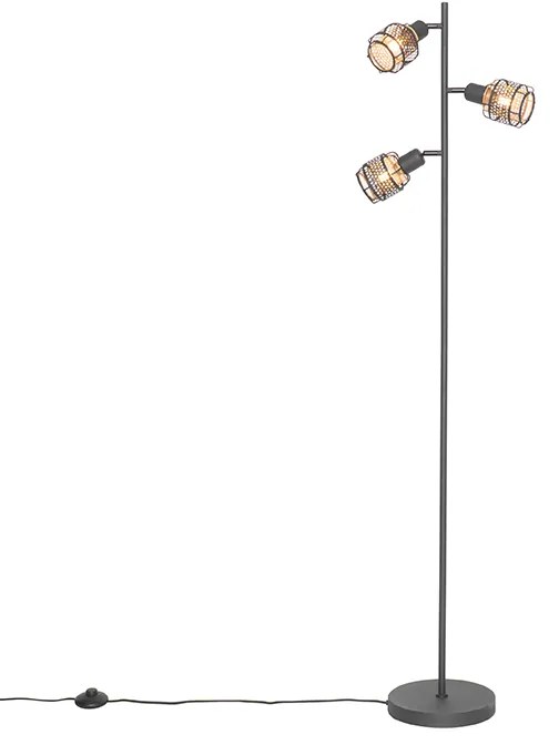 Lampa de podea de design neagră cu auriu cu 3 lumini - Noud