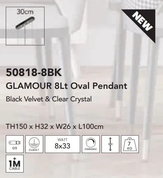 Lustra eleganta cu abajur din catifea si cristale Glamour 8Lt