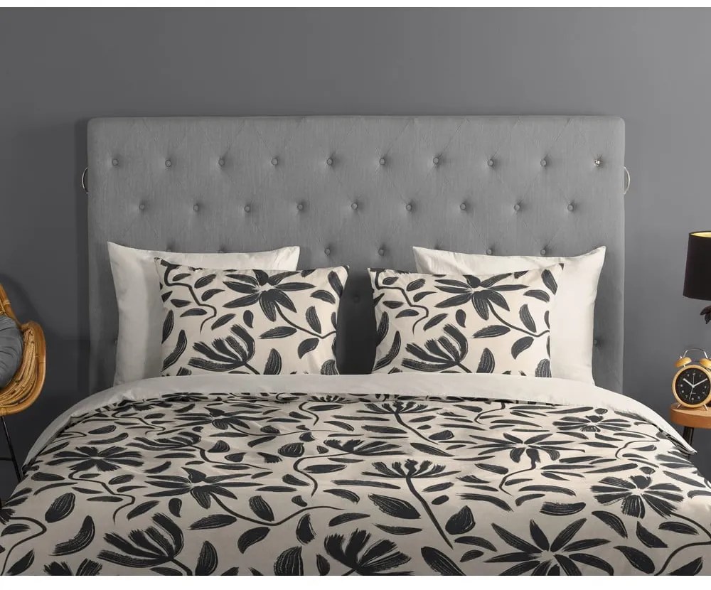 Lenjerie de pat neagră-bej din bumbac pentru pat dublu, extinsă 200x220 cm Emilia – Good Morning