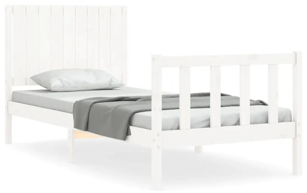 3192912 vidaXL Cadru de pat cu tăblie single, alb, lemn masiv
