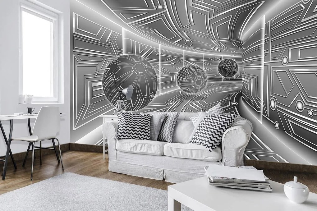 Fototapet - 3D tunel gri cu bilă (152,5x104 cm)