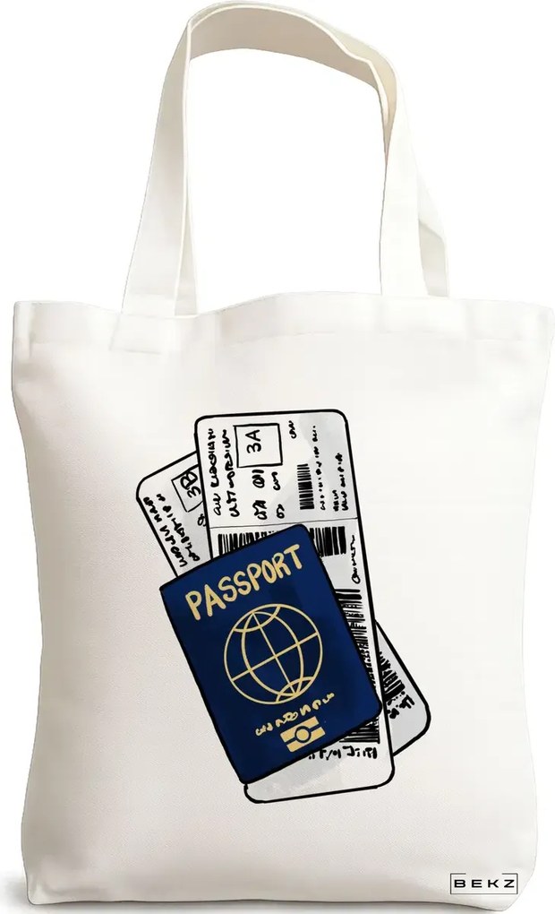 Sacosa de Panza pentru Cumparaturi, Geanta Tote Travel Girl 17, 38x34.5 cm, Alba, BEKZ®
