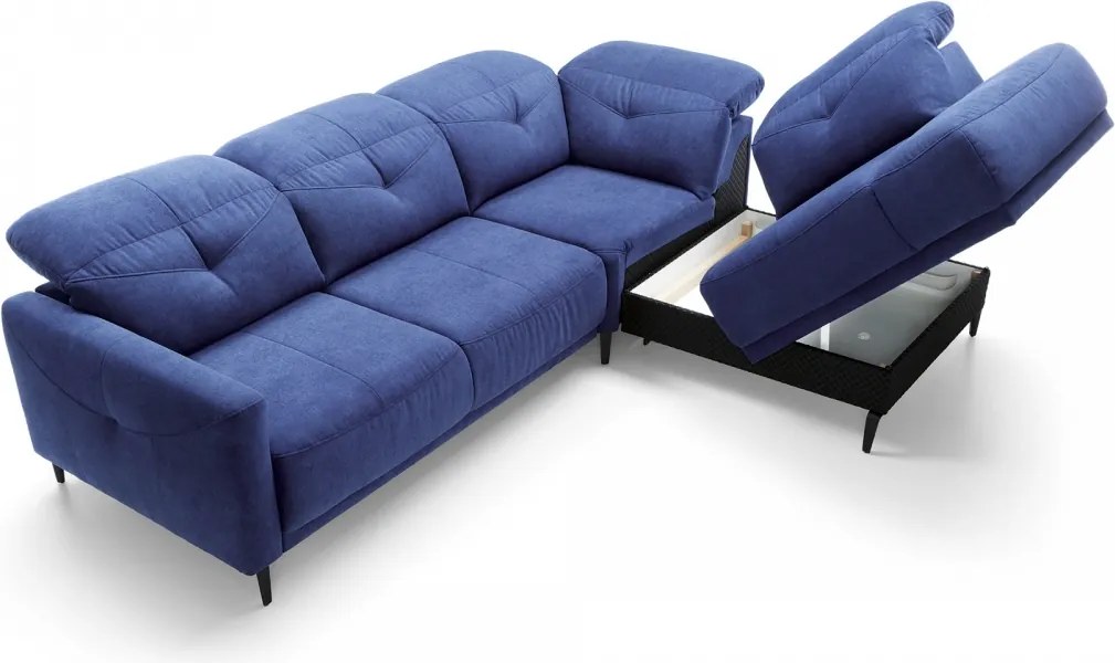 Canapea pe partea dreaptă modular cu funcția de dormit Sandra - albastru marin Aston KR 10420
