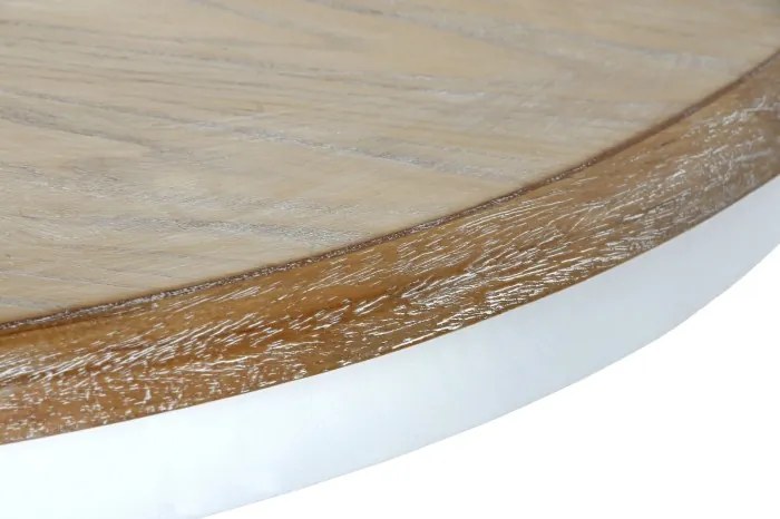 Masă dining rotundă din lemn de ulm, natur, 4–5 locuri, cu picior central strunjit, 76 x 120 cm, „Amely”