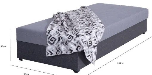 Pat tapițat cu spațiu de depozitare JACOB XL, 90x200 cm, capacitate 130 kg, gri