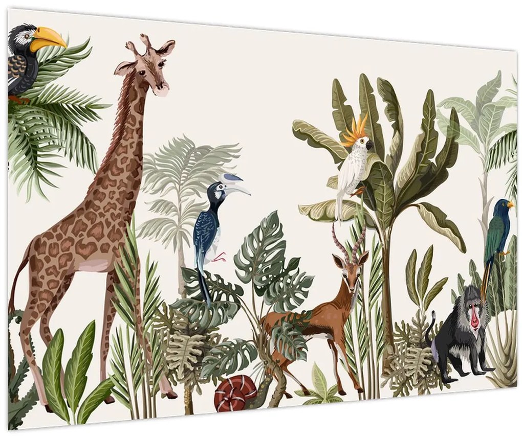 Tablou - Jungla plină de animale (90x60 cm)