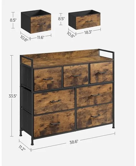 Comoda Cu 7 Sertare, Maro Rustic Și Negru, 98 Cm