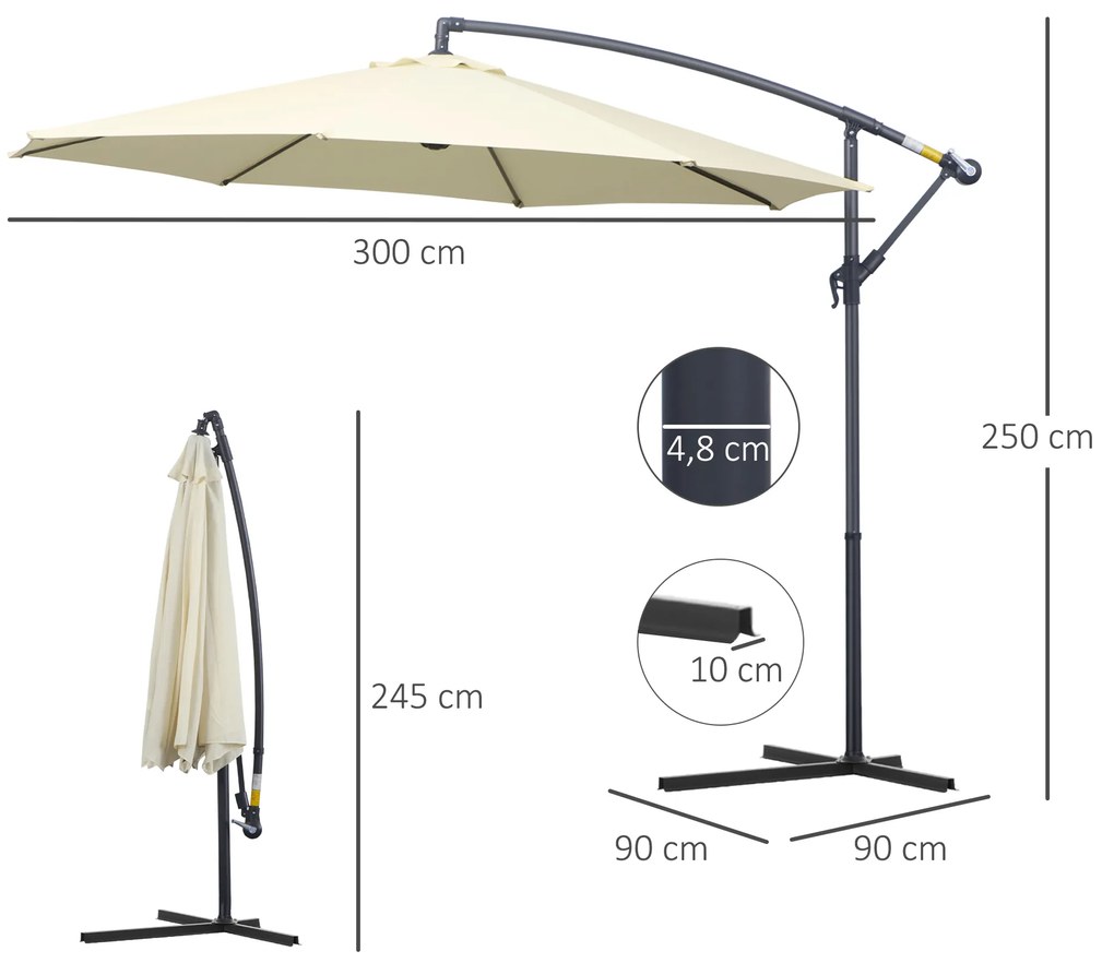 Outsunny Umbrelă de Soare Excentrică cu Bază în Cruce Inclusă, din Metal și Poliester, 3x2,5 m, Bej | Aosom Romania