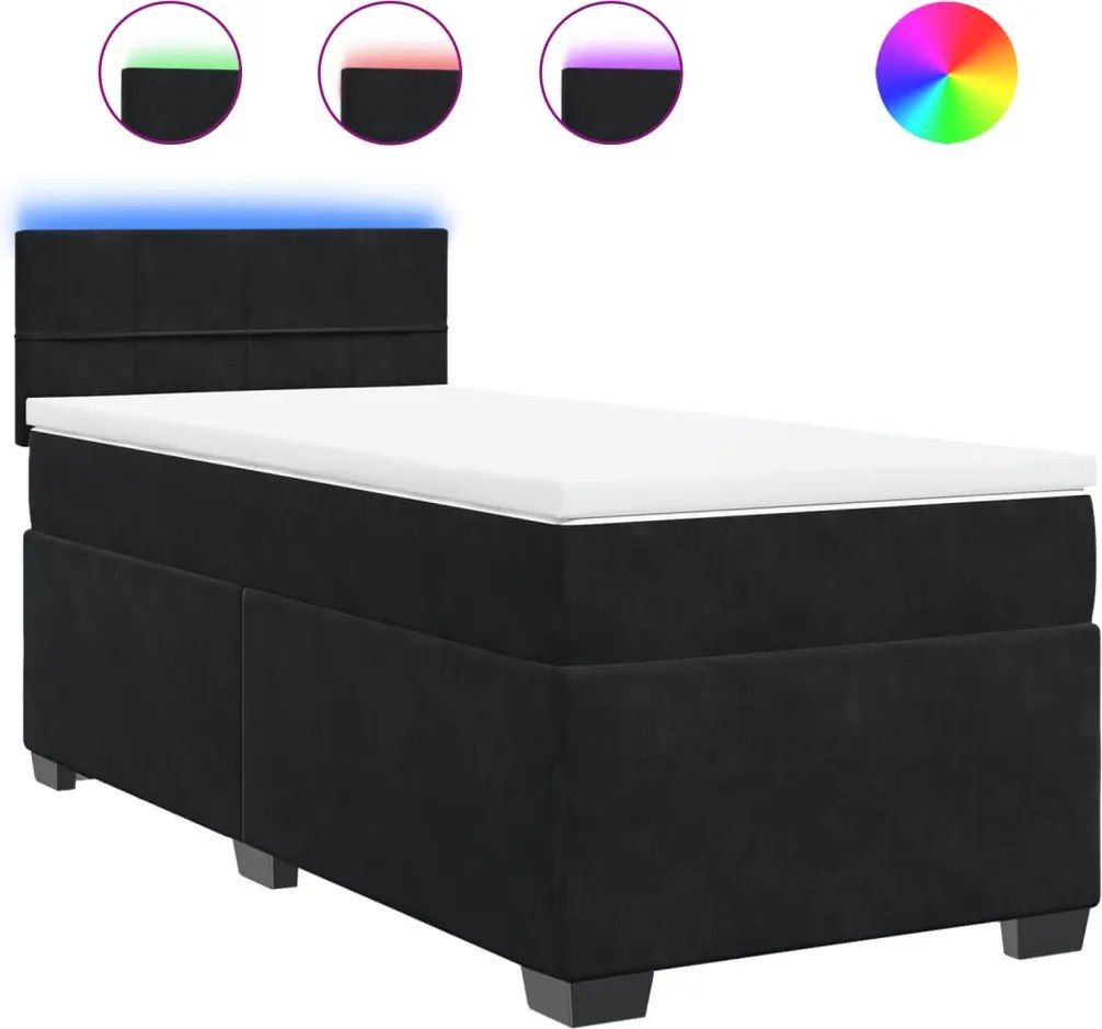 vidaXL Pat box spring cu saltea, negru, 90x190 cm, catifea