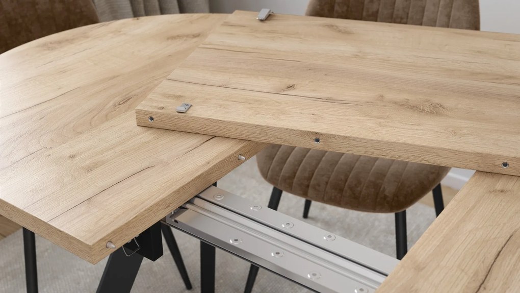 Mazzoni Masă ovală extensibilă ALMO Stejar Craft Auriu / picioare negre