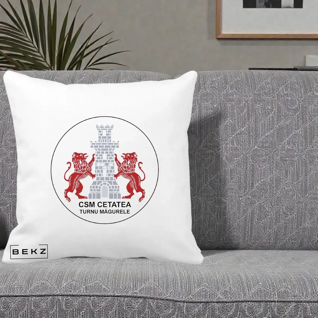 Perna Personalizata CSM Cetatea Turnu Magurele Fotbal, 40x40 cm, Alba Mata, Husa Detasabila, Perna Inclusa, BEKZ®
