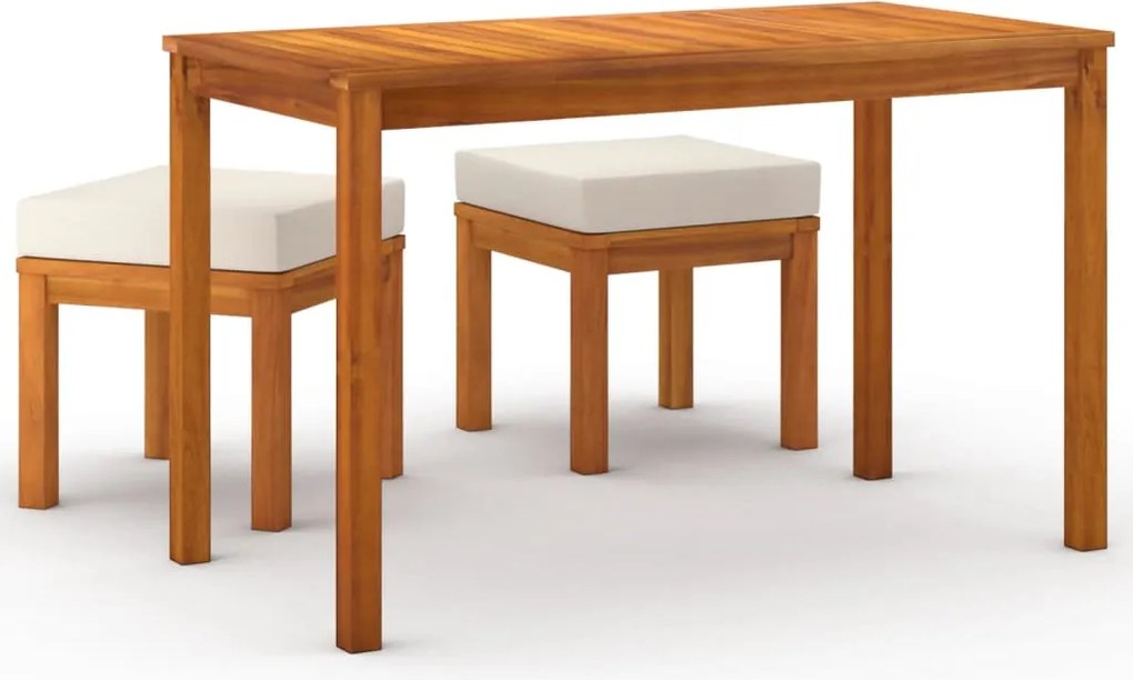 vidaXL Set sufragerie de grădină, 3 piese, cu perne, lemn masiv acacia