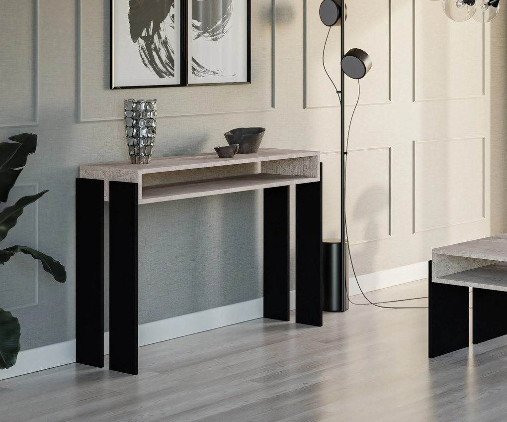 Măsuță consolă Ramea (Stejar platinum grange + Negru). 1055238