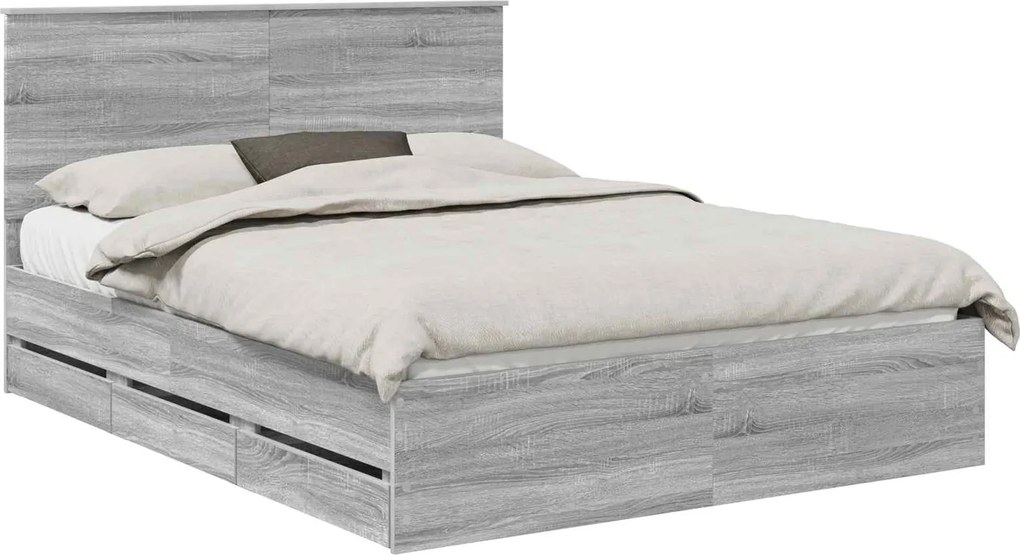 vidaXL Cadru de pat cu sertar Gri Sonoma 150 x 200 cm Lemn Ingineresc