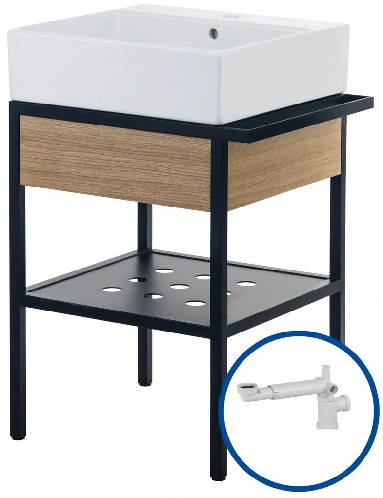 Lavoar baie pe blat si consola sustinere cu sertar, 500x400x95 mm, Deante, Temisto 500x400x95 mm