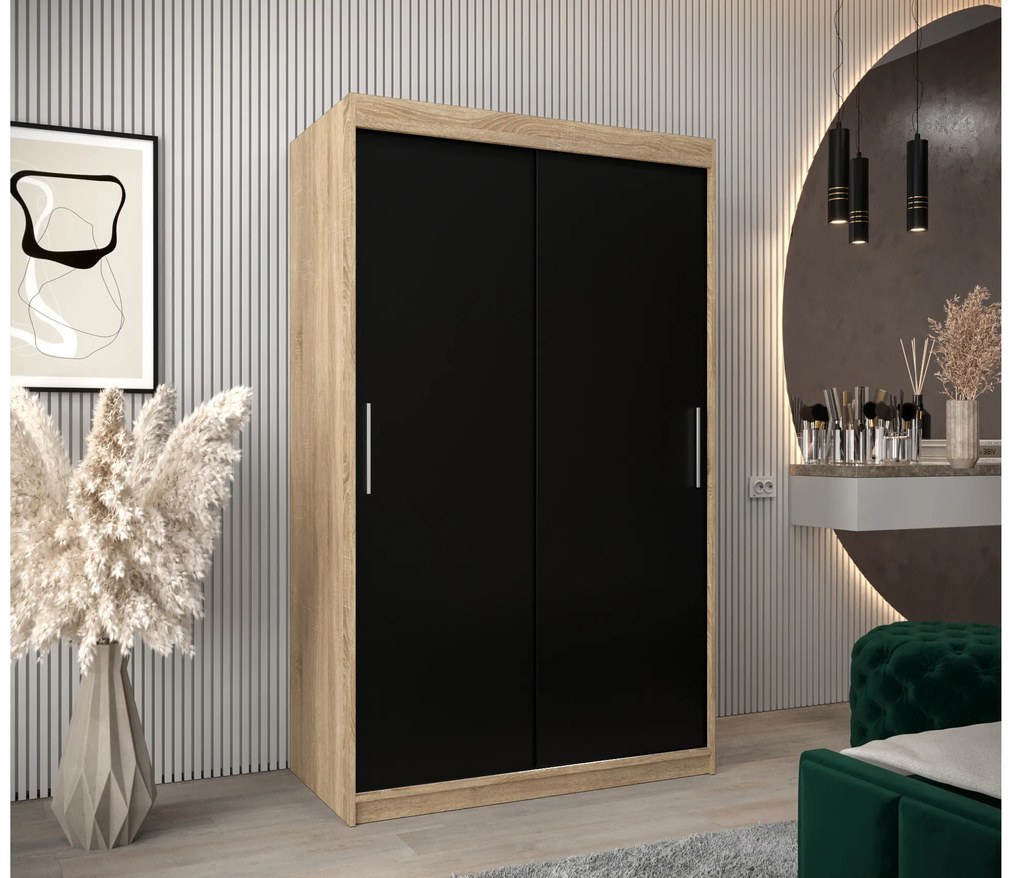 Dulap de haine 120 cm Toki (stejar sonoma + negru mat). 1064815