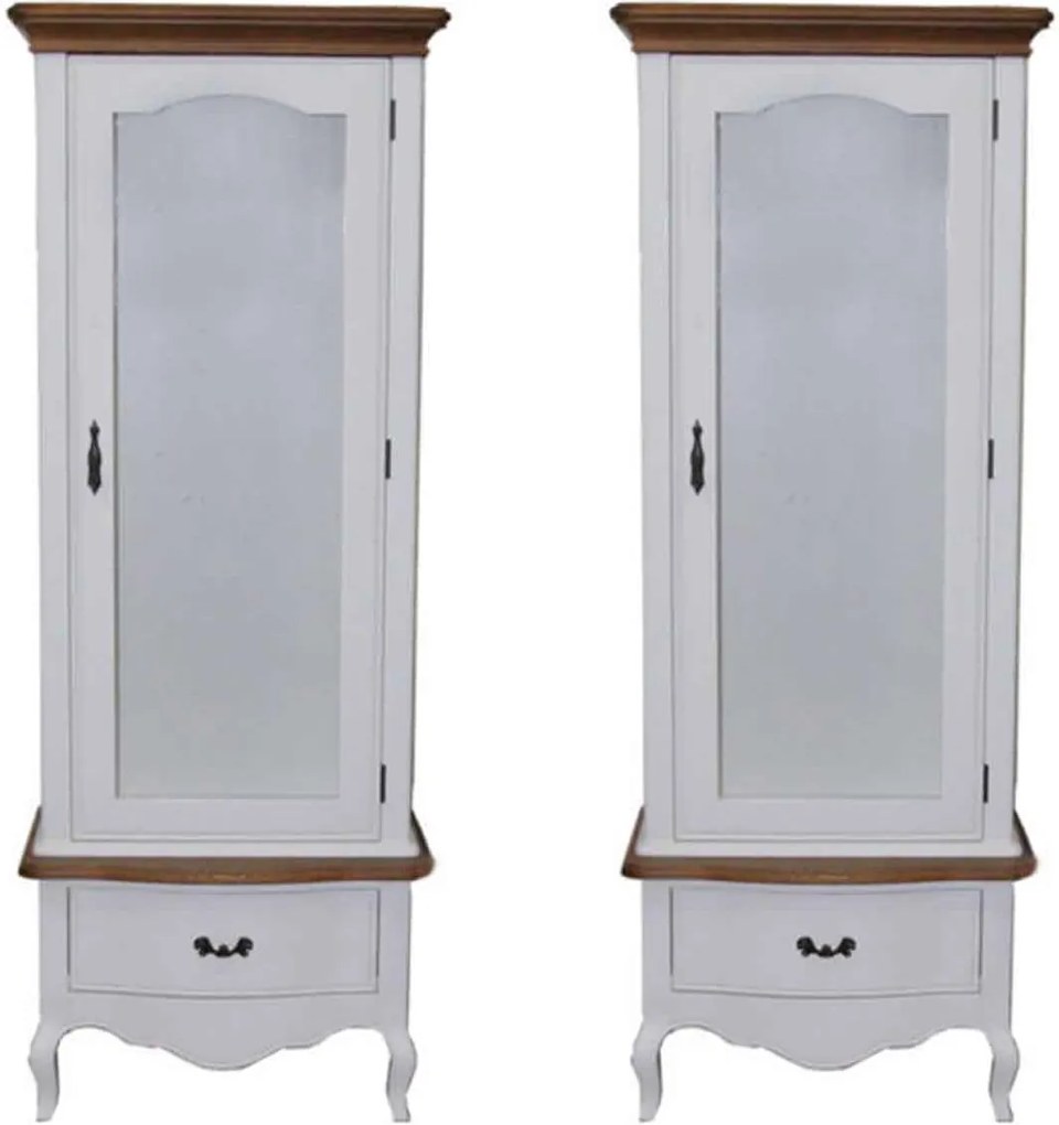 Set 2 vitrine Margot din lemn maro si alb 68x46x180 cm