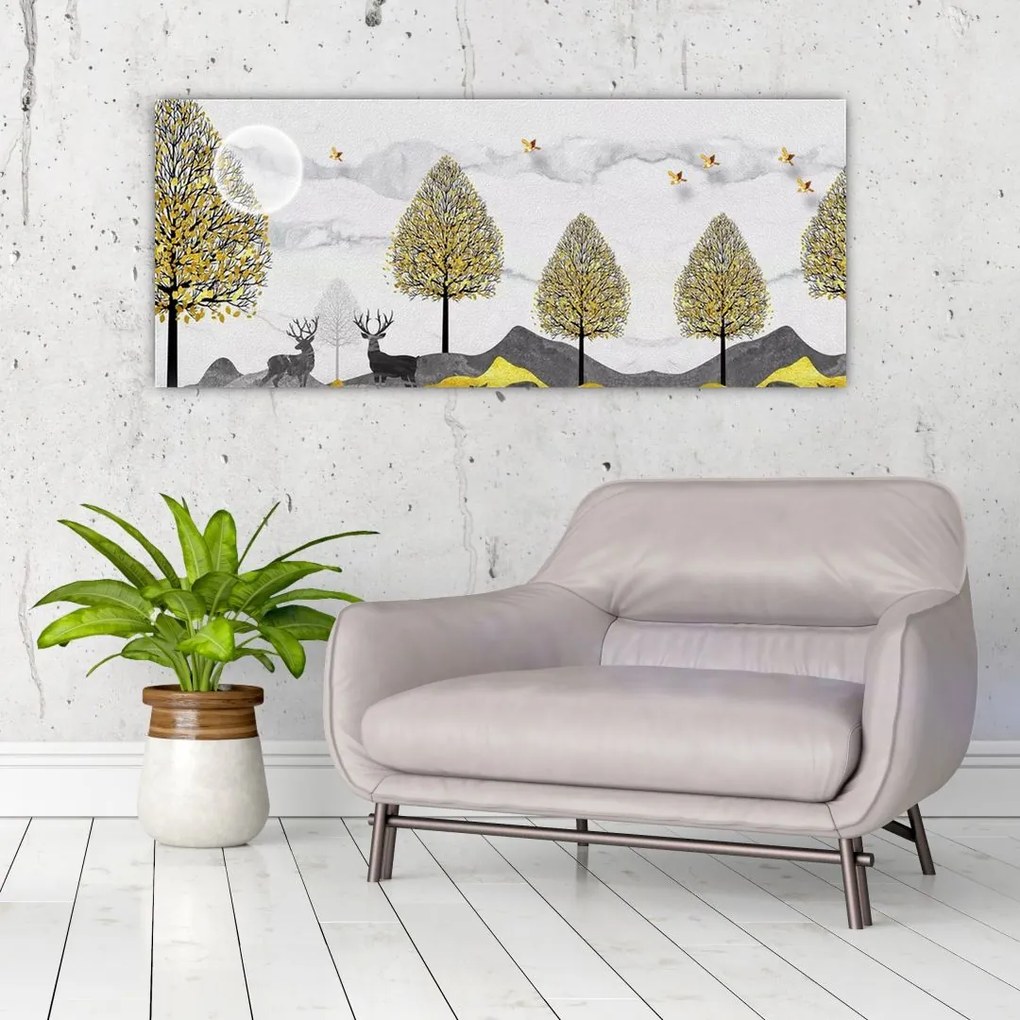 Tablou cu cerbi pictați (120x50 cm)