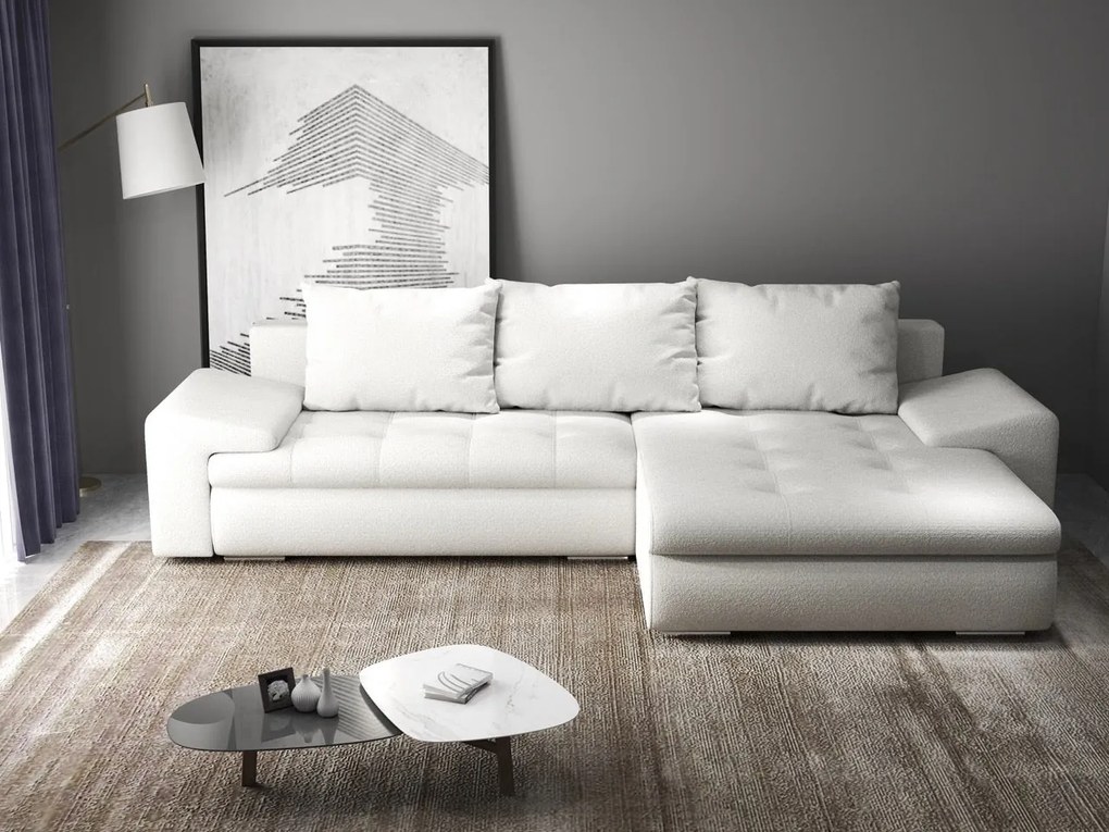 Colțar extensibil dumonde cu ladă de depozitare si sezut confortabil din spuma high-density, Leonardo Euphoria Ivory 260x185 cm II