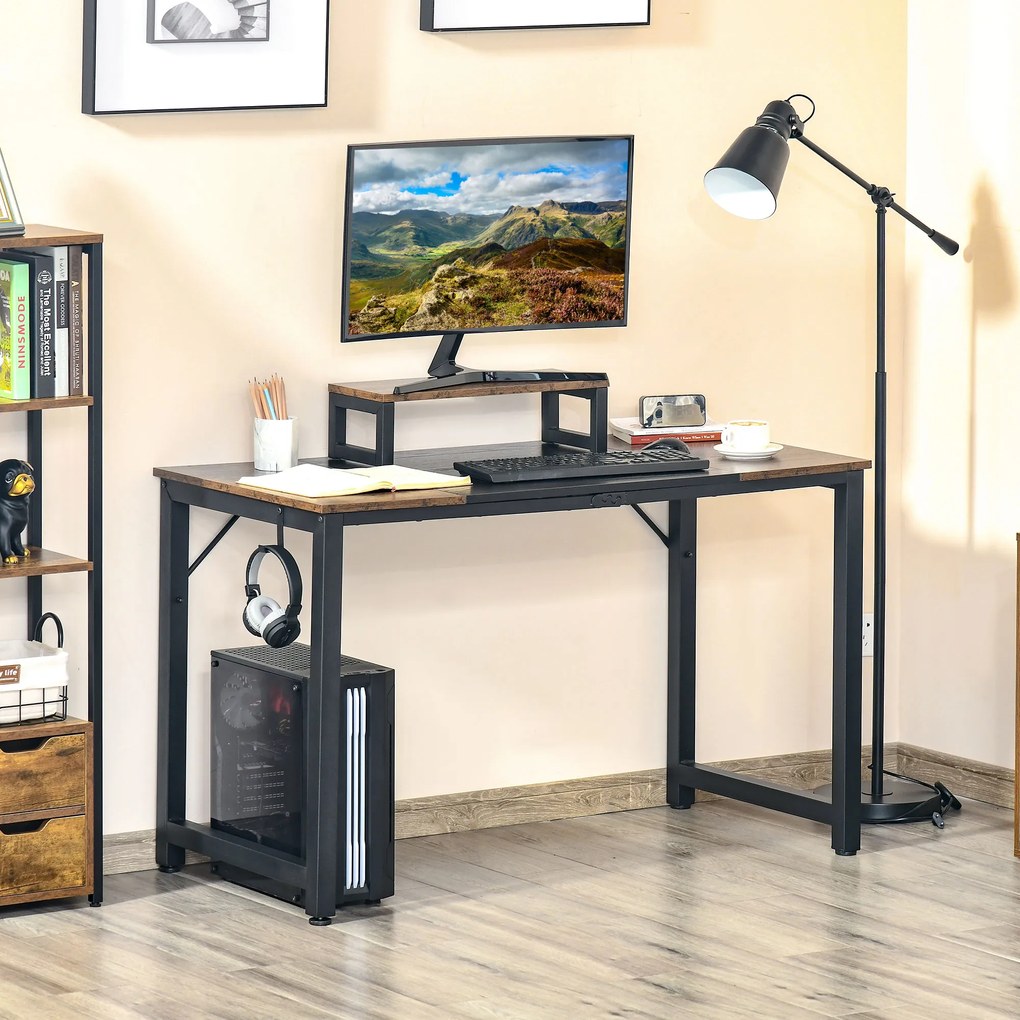 HOMCOM birou stil industrial, suport monitor, 120x60x73,5cm | AOSOM RO