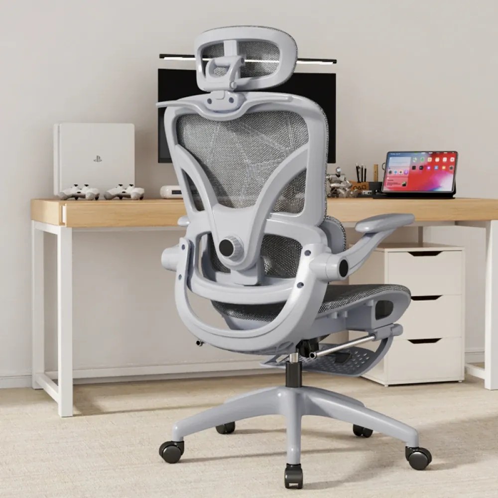 AEROFLEX 927 PRO Scaun ergonomic, Suport lombar 6D, cotiere 6D, Tetiera 3D, Suport picioare, Umeras, Full Mesh, Gri